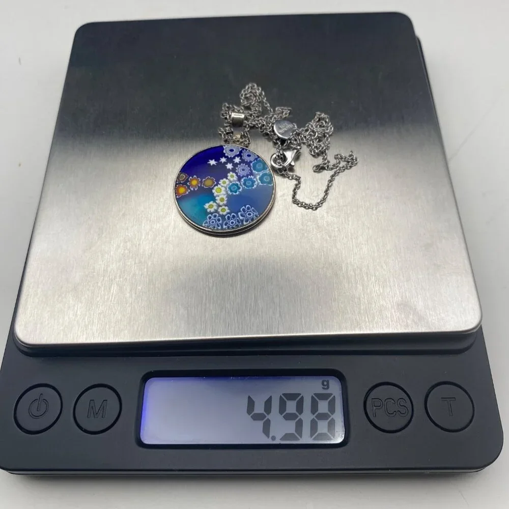 925 Sterling Silver Murano Millefiori Glass Pendant Necklace 18" Vera Wang Chain - Picture 10 of 10